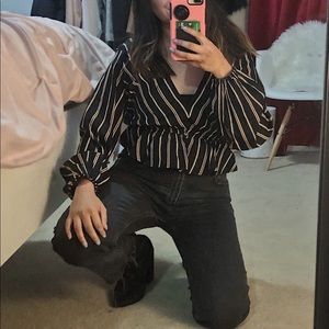 Striped flared hem top